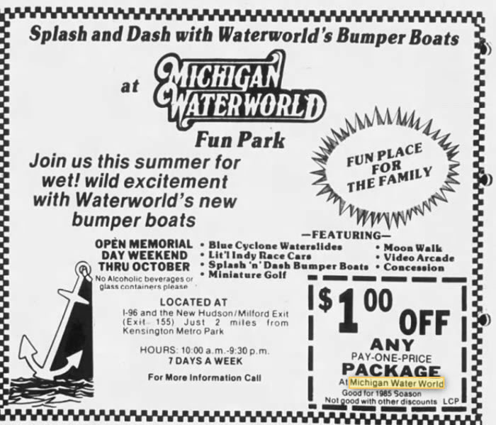 Michigan Water World - JULY 17 1985 AD FOR THE PARK